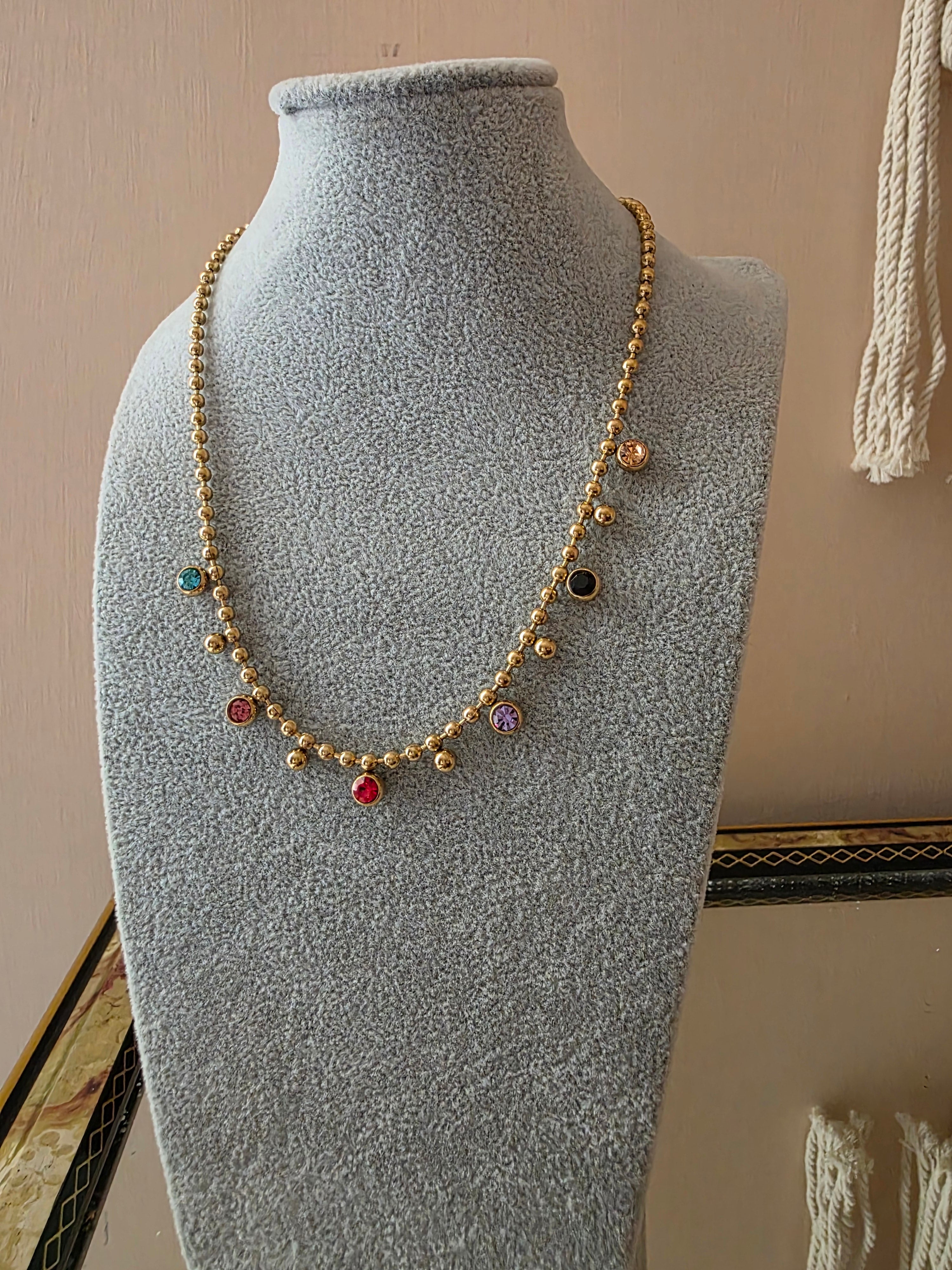Collana Sfere Oro con Cristalli Colorati