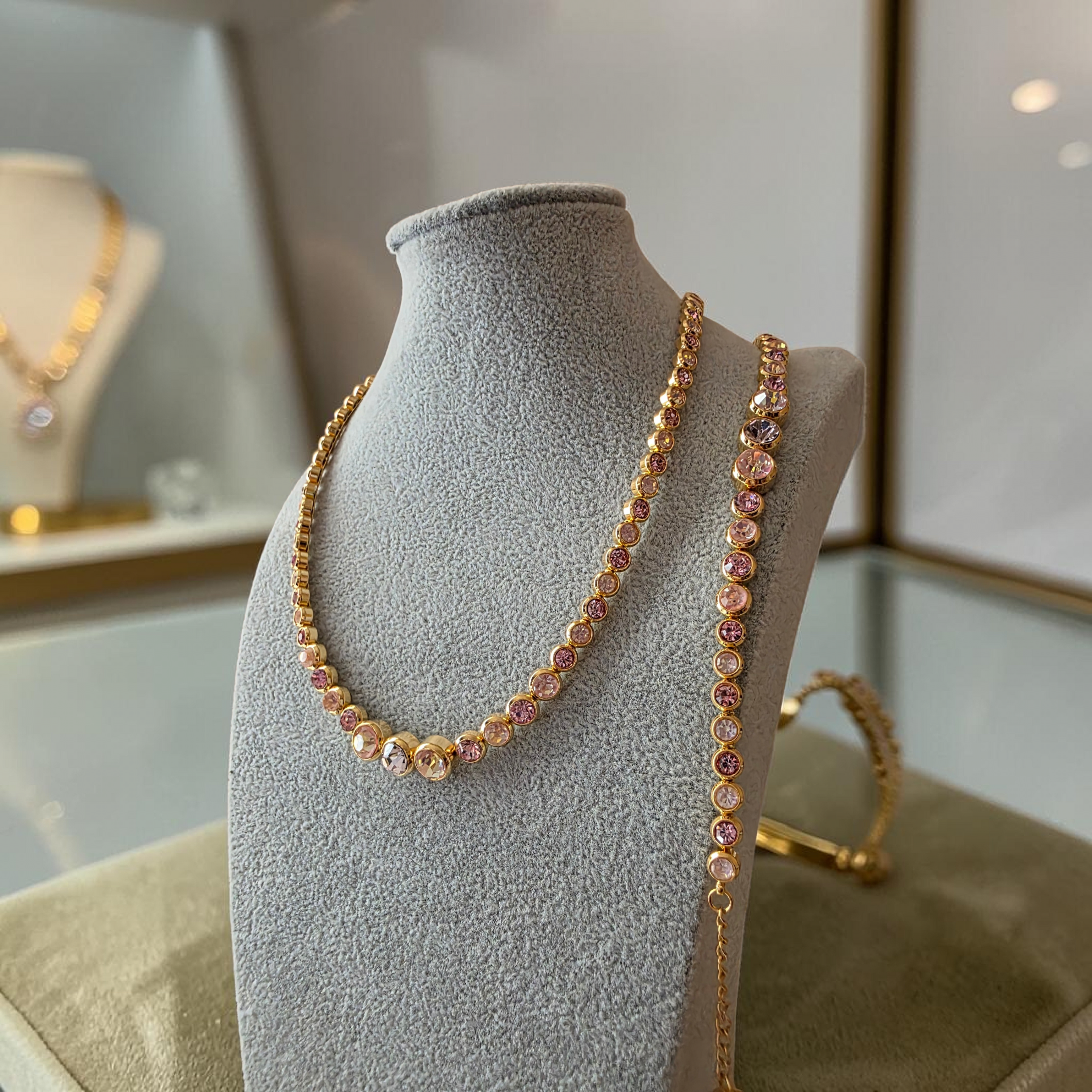 Collana Tennis Cristalli Rosa