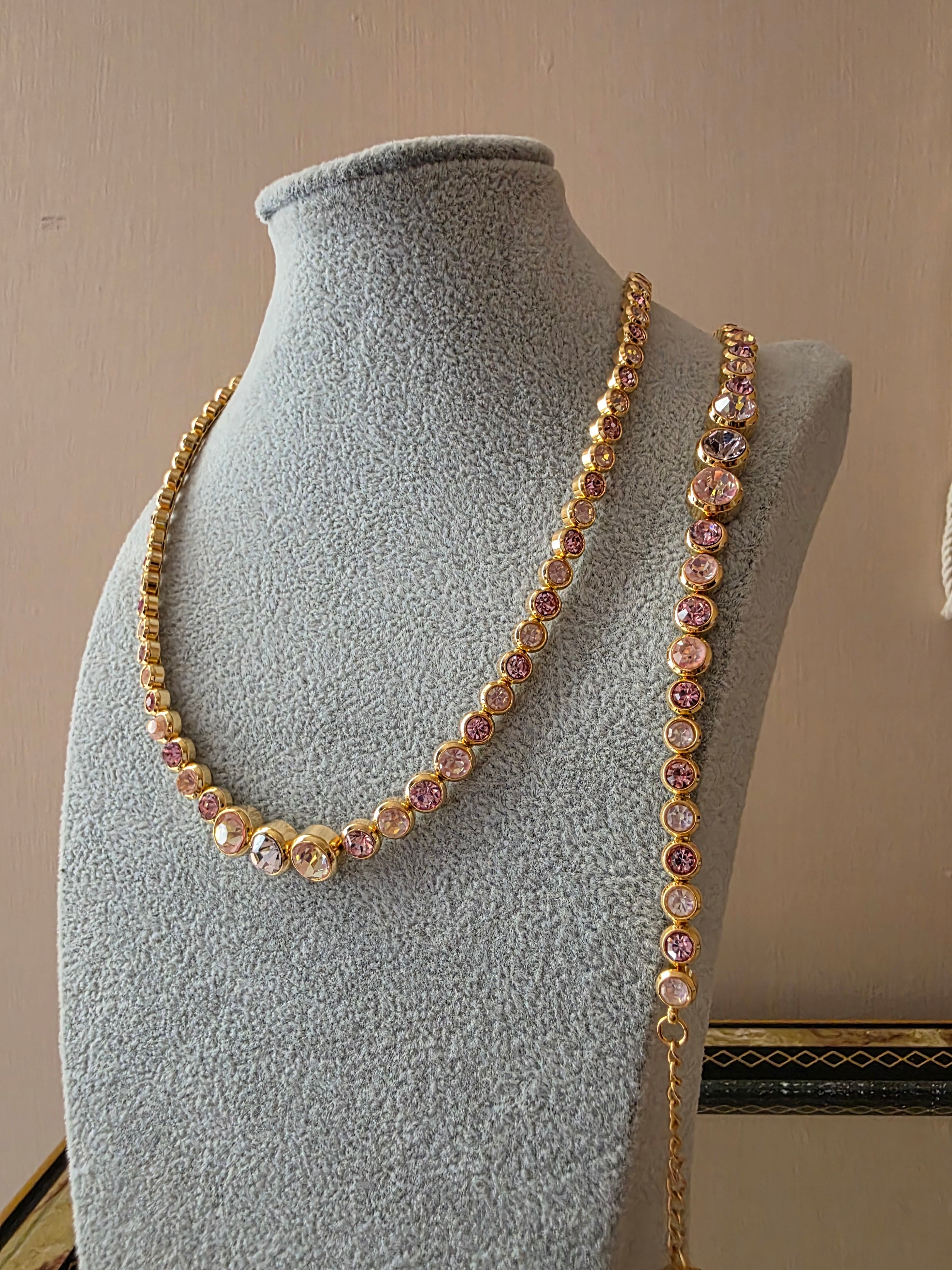Collana Tennis Cristalli Rosa