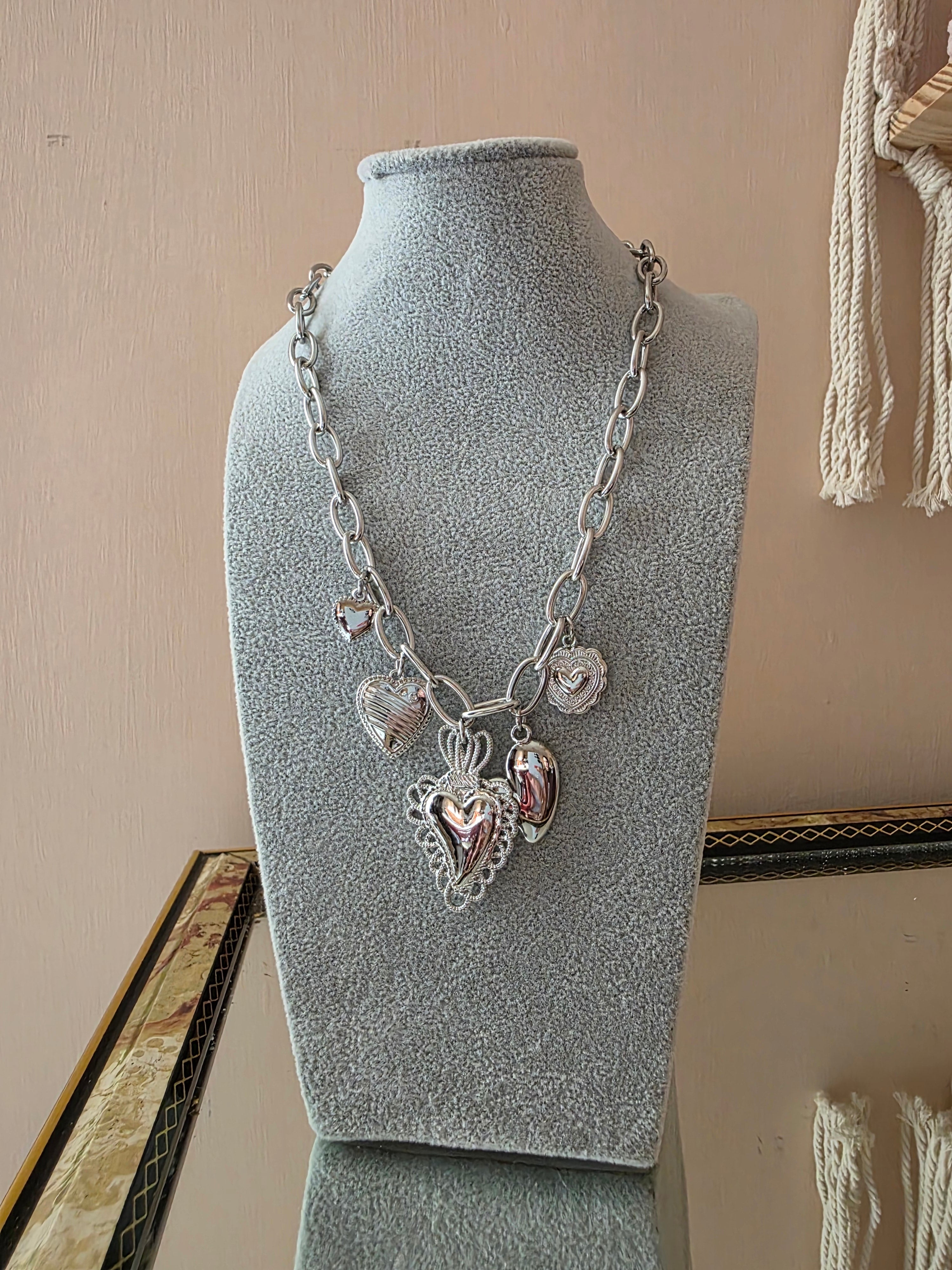 Collana Charms Cuori Argento