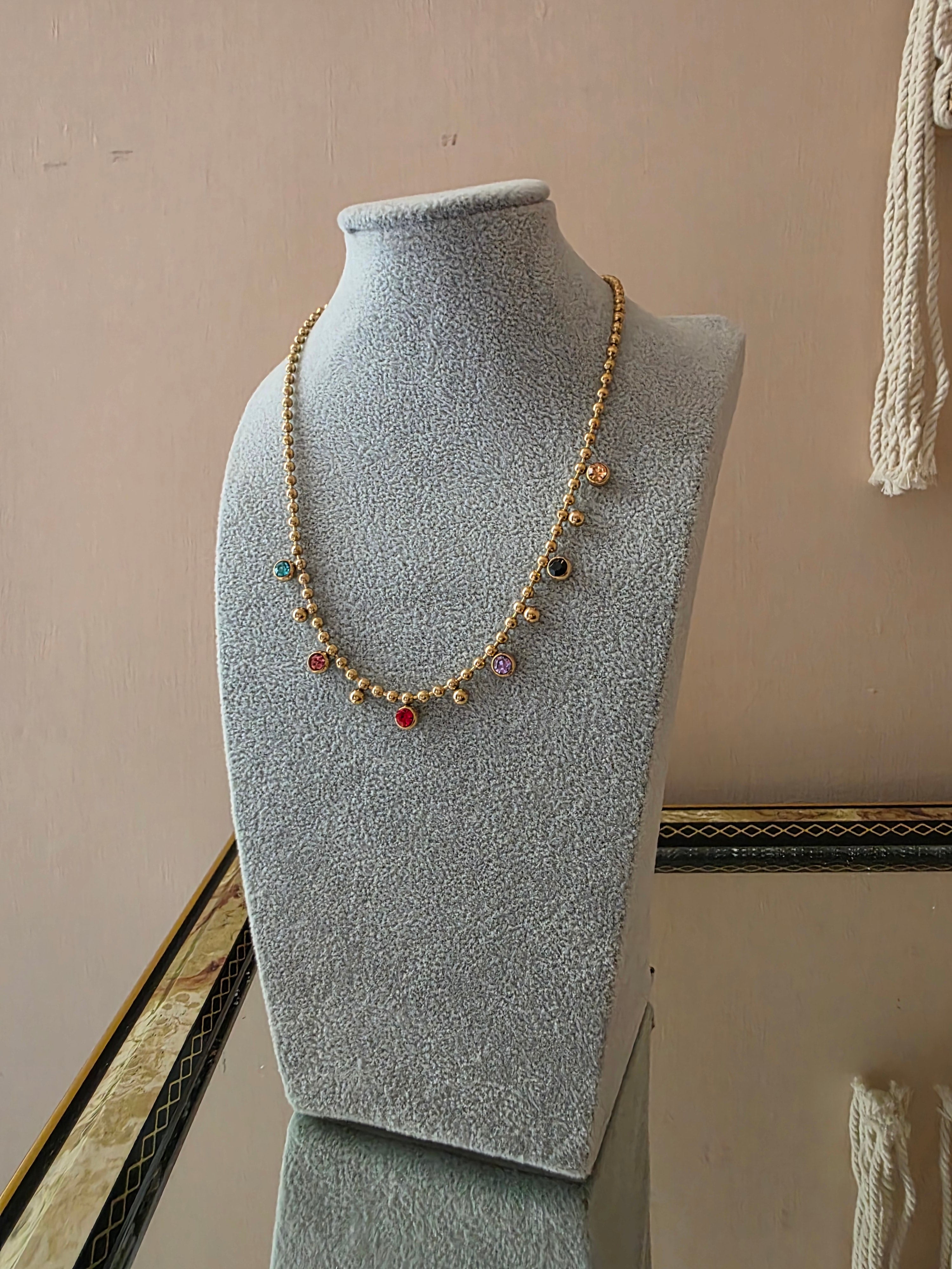 Collana Sfere Oro con Cristalli Colorati