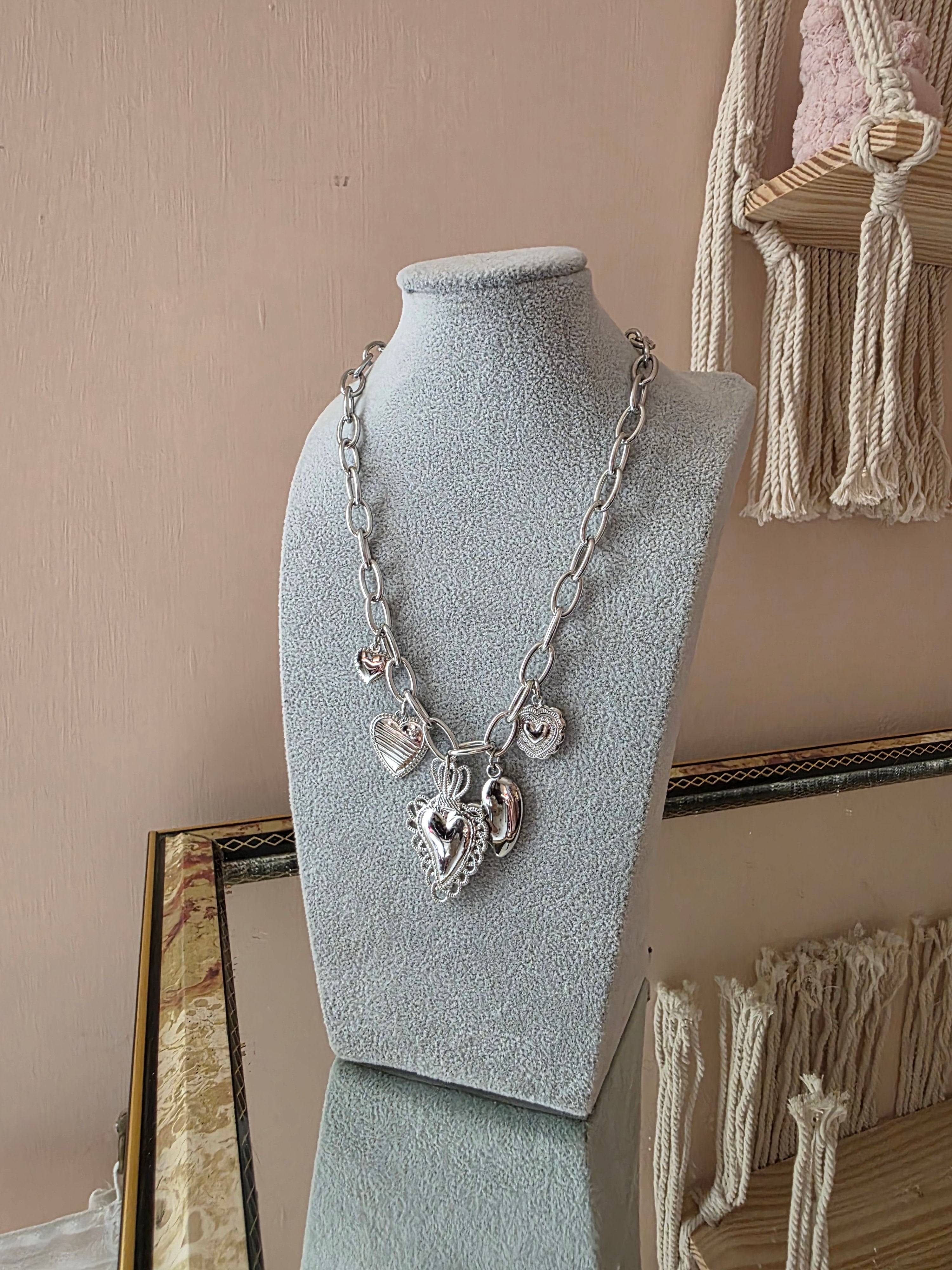 Collana Charms Cuori Argento